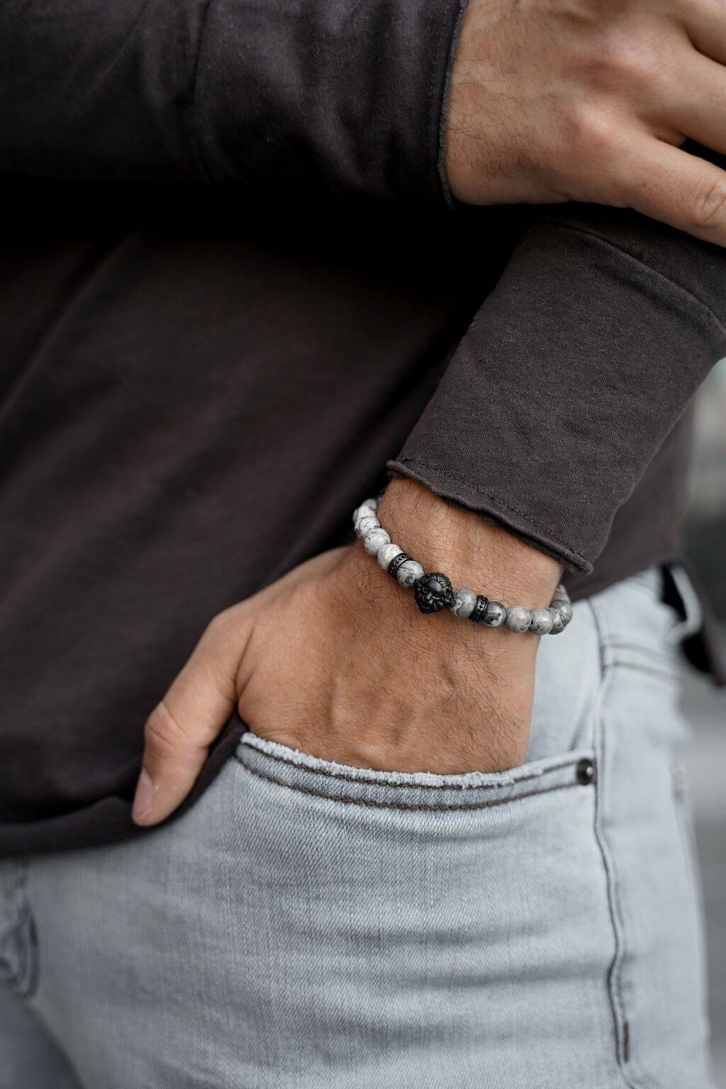 Black Matte Lion - Grey Jasper